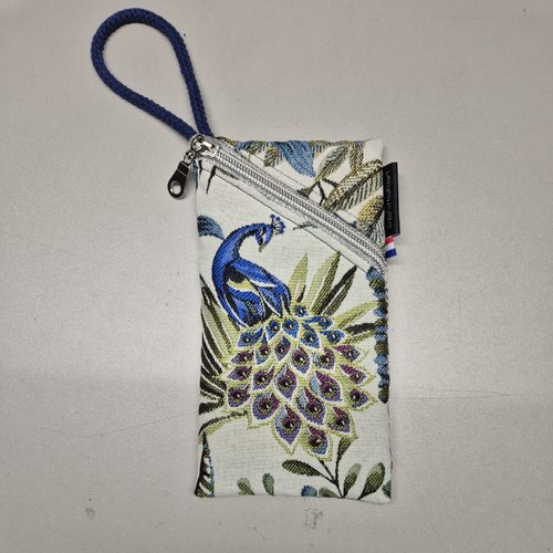 Etui à lunettes ou trousse paon, avec petite poche intérieure