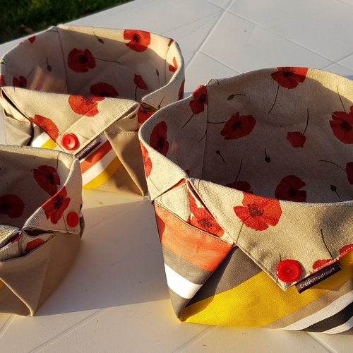 Set 3 panières coquelicots