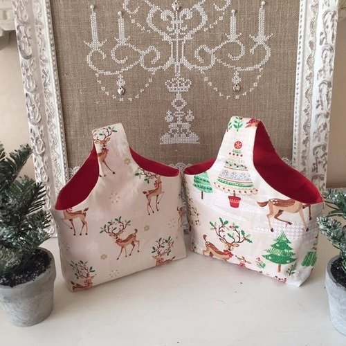 ** duo  mini sacs cabas -esprit de noel ** petits rênes 