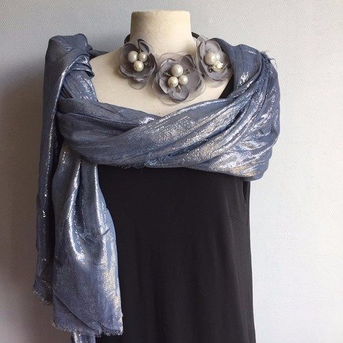 ** magnifique étole/ écharpe lurex bleue **