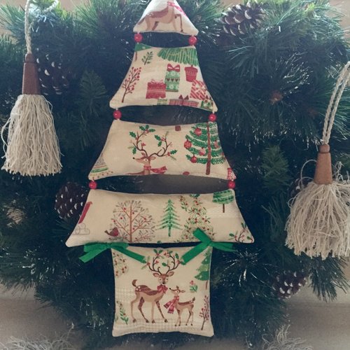 **  sapin noel original ** coton imprimé et perles