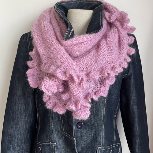 ** trendy châle  rose ** tricot cocooning mohair