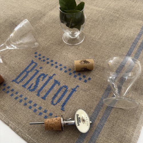 * bistrot * beau torchon brodé en lin