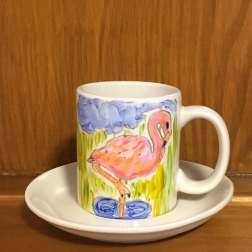 Tasse et sous-tasse - décor flamant rose