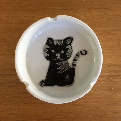 Cendrier porcelaine - décor chat