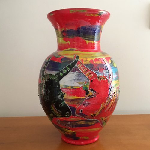 Vase "taureaux et chevaux de camargue".