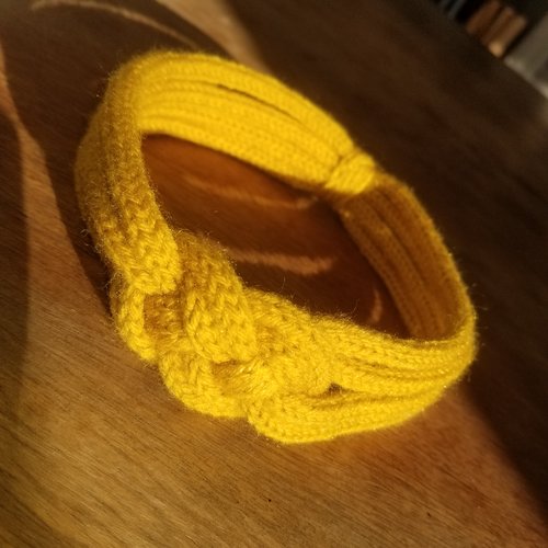 Bandeau/headband en tricotin jaune moutarde