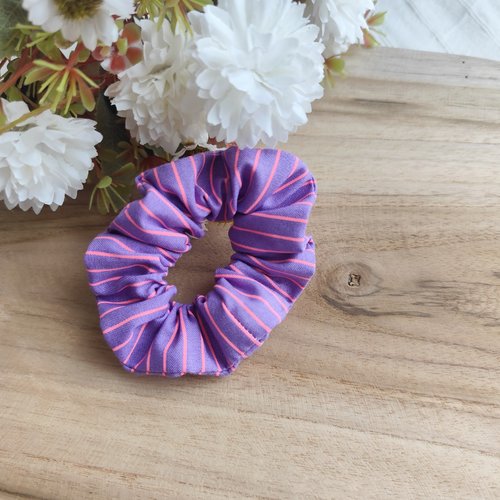 Chouchou violet rayures rose