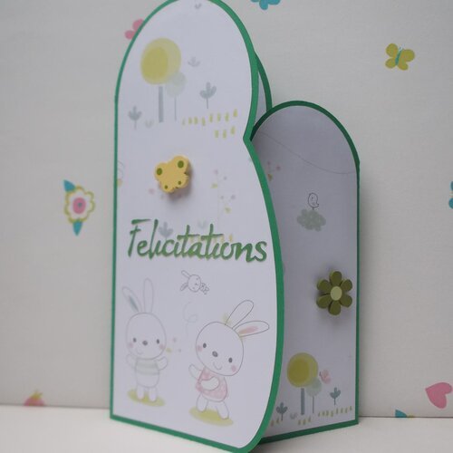 Carte félicitations naissance jumeaux thème"lapins mignons"