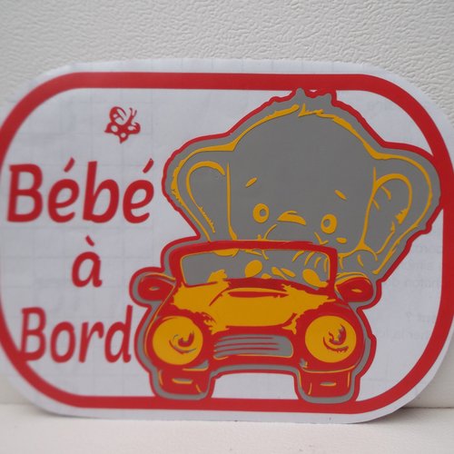 Sticker adhésif "bébé à bord" éléphant"
