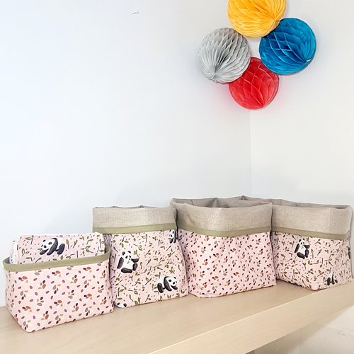 Panières de table à langer, corbeille à couche, paniers de rangement pour lingettes en lin enduit et coton imprimé pandas
