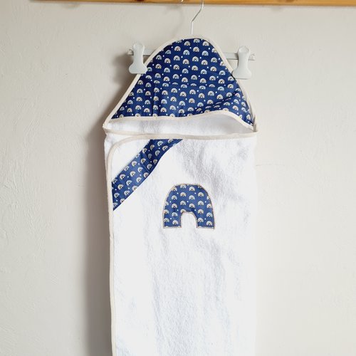 Grande cape de bain, sortie de bain 0- 36 mois en éponge bio gots