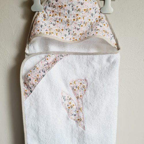 Grande cape de bain, sortie de bain 0- 36 mois en éponge bio gots