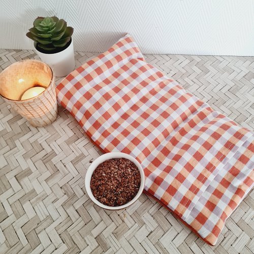 Bouillotte sèche déhoussable 30 x 17cm vichy orange et rose