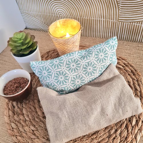 Bouillotte sèche déhoussable rosaces vert amende