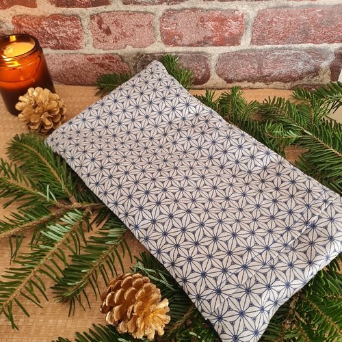 Bouillotte sèche déhoussable asanoha lin et marine