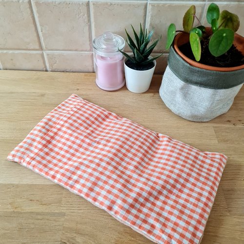 Bouillotte sèche déhoussable vichy pêche/orange