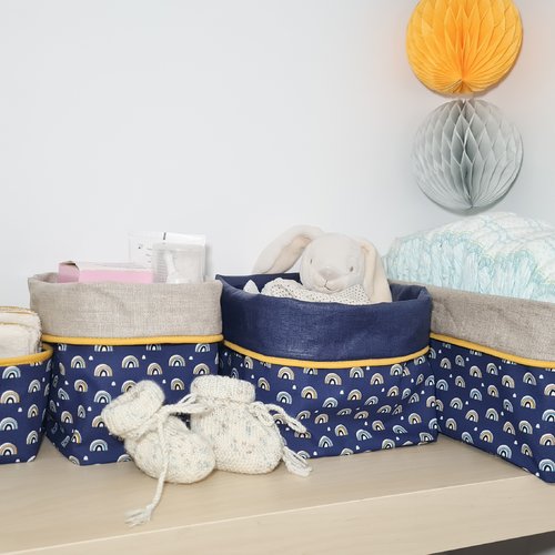 Paniers de rangement table à langer, panières à couches, lingettes arc en ciel bleu