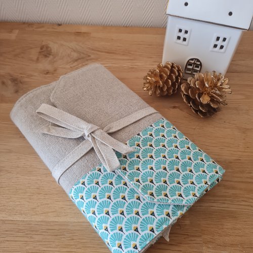 Protège livre, couverture livre de poche palmes turquoise