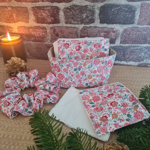 Coffret beauté, coffret chouchou, coffret lingettes, coffret cadeau liberty fushia