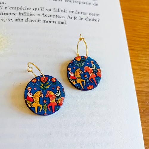 Boucles d'oreilles artisanales en argile "les cavaliers"