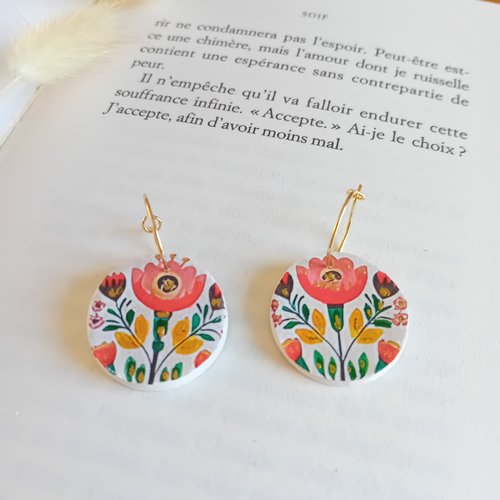 Boucles d'oreilles artisanales en argile "les fleurs de printemps"