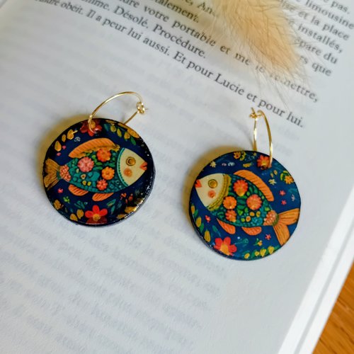 Boucles d'oreilles artisanales en argile naturelle "les poissons"