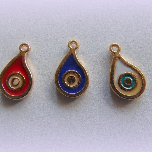 3 pendentifs contre le mauvais oeil - turquoise/blanc  (r027) 