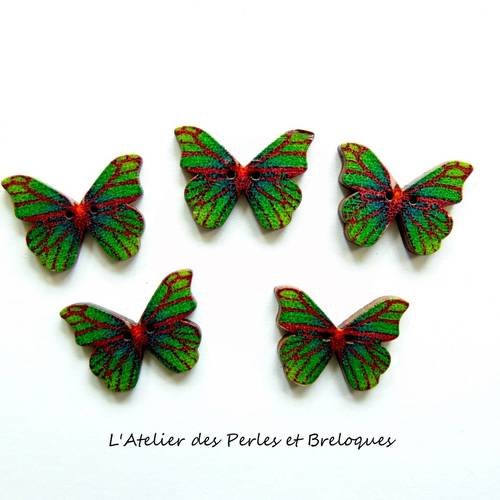 5 boutons en bois papillon (r256) 