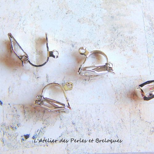 4 supports clips boucles d'oreille métal argenté (r1565) 