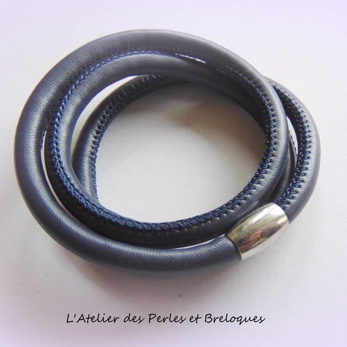 Bracelet simili cuir rond bleu (r314) 