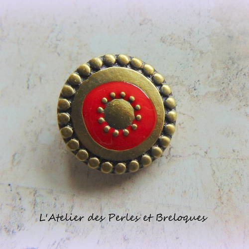 Bouton pression "chunk" bronze email rouge (r308) 