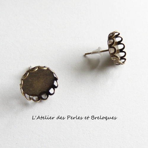 2 boucles d'oreille tiges supports cabochons ø12 mm (r327) 