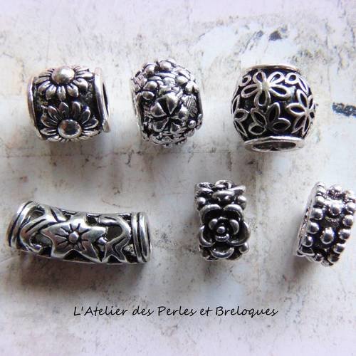 6 perles europeennes metal argente (r815) 
