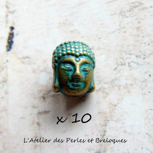 10 perles tete de bouddha patine bronze (r051) 
