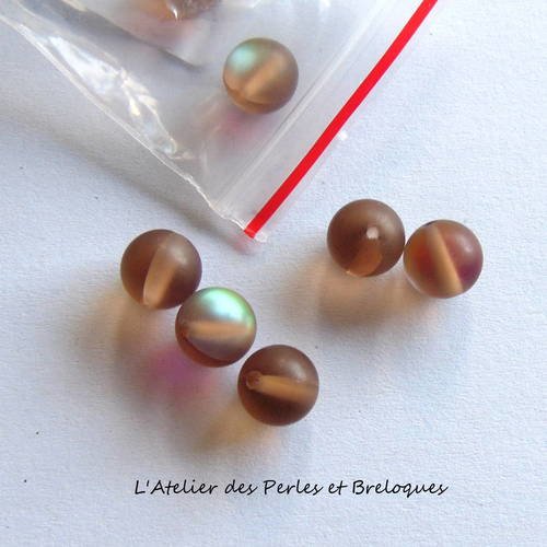 5 perles polaris café givré  - diam. 8 mm (r832) 