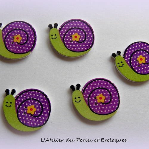 5 boutons en bois escargot (r179) 