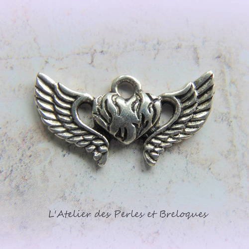 Breloque ailes d'ange coeur (r714) 