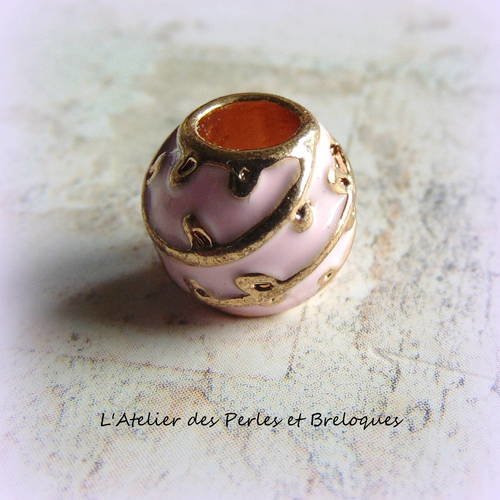Perle europeenne pandora metal or email rose (r813) 