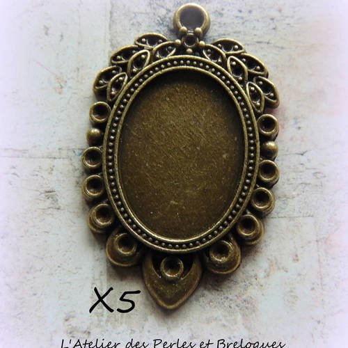 5 pendentifs supports pour cabochon 25 mm x 18 mm (r707) 