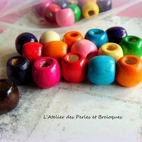 50 perles en bois couleurs mixees 12 x 11 mm (r353) 