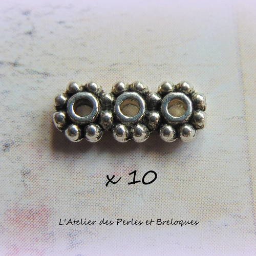 10 perles intercalaires 3 trous metal argente (r483) 