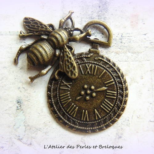 Pendentif horloge steampunk metal bronze  (r996) 