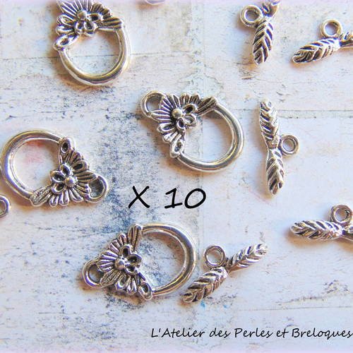 10 fermoirs toggles metal argent vieilli (r328) 