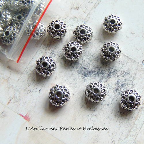 10 perles intercalaires metal argente (r454)