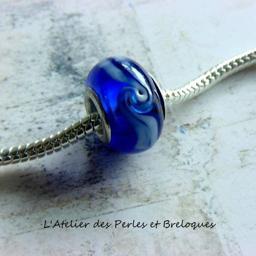 Perle europeenne type pandora bleu-blanc  (r989) 