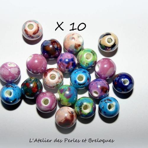 10 perles en ceramique ø 10 mm (r853) 