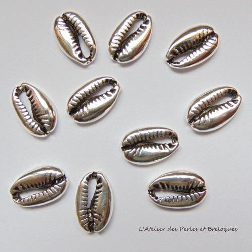 10 perles cauris en metal argente (r774) 