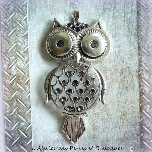 Grand pendentif hibou (chouette) support boutons pressions chunks (r908) 