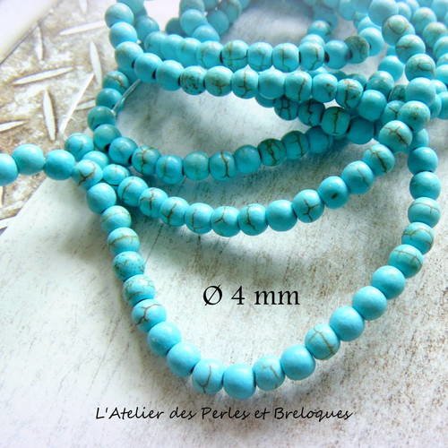 25 perles en howlite turquoise  - diam. 4 mm (r264) 